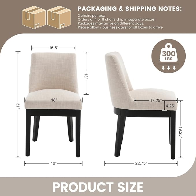 Modern Dining Chairs Set of 2 Comfortable Dining Room Chairs with Back, Linen...