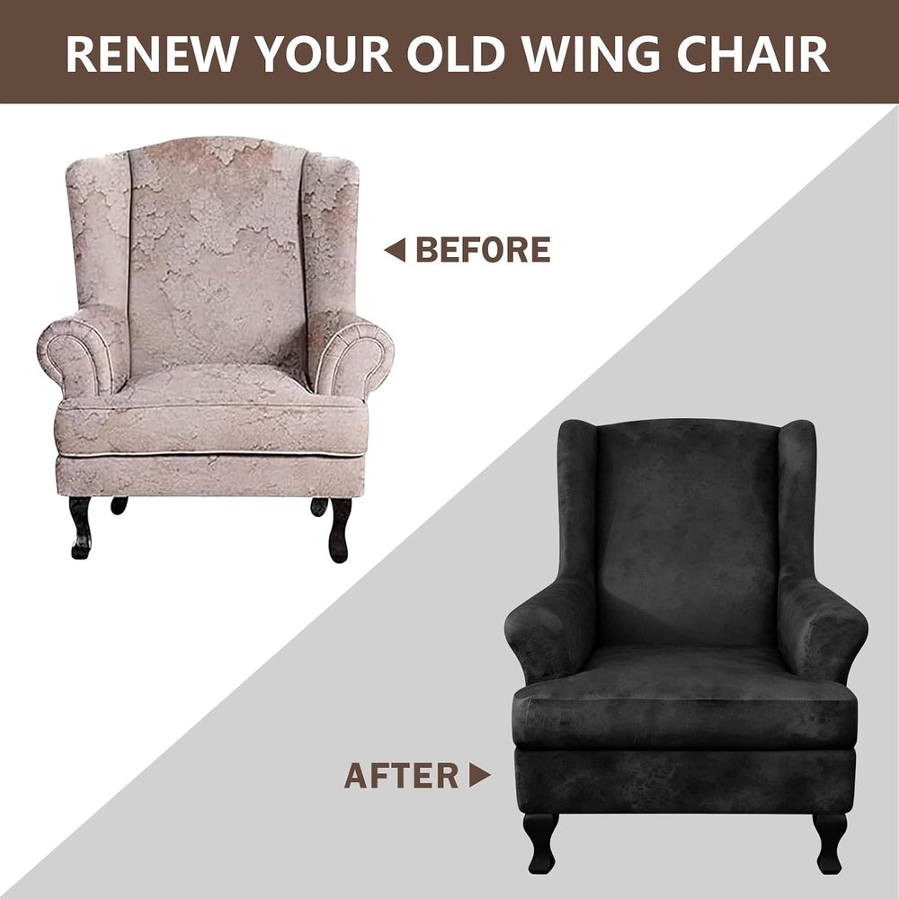 ANARACHON Leather Look Wingback Chair Covers, 2-Piece Wing Chair slipcover, S...