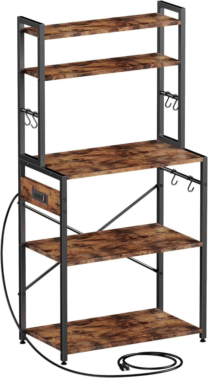 Kitchen Bakers Rack with Power Outlet, 5 Tiers Coffee Bar Table, Kitchen Micr...