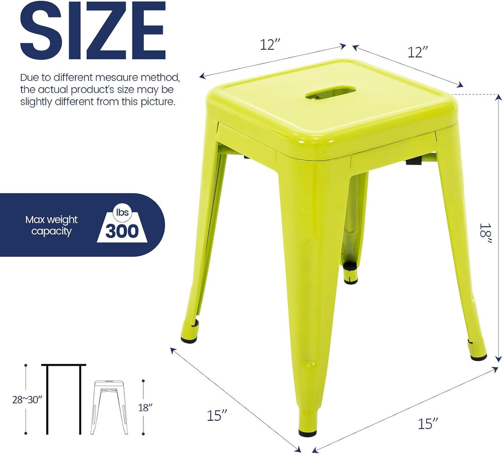 18 Inch Metal Stools Set of 2, Stackable for Indoor Outdoor, Lime Green