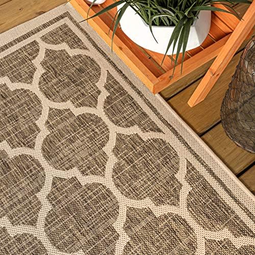 JONATHAN Y Moroccan Trellis Indoor Outdoor Area Rug 5X8 Brown/Beige, Trebol T...