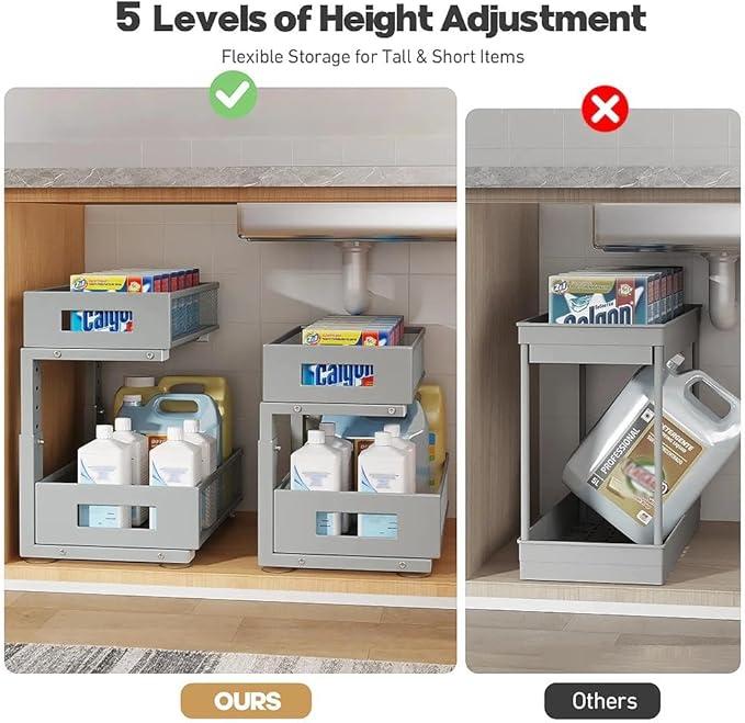Under Sink Organizer, 2-Tier Dual Pull Out Cabinet Organizer Drawers - Image 7