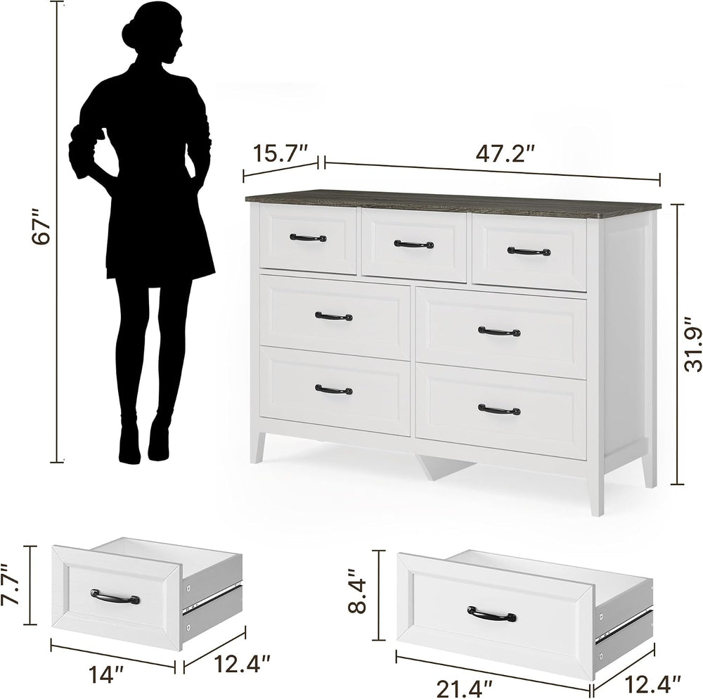 Gizoon White Dresser for Bedroom with 7 Drawers, 47" W Chests of Drawers