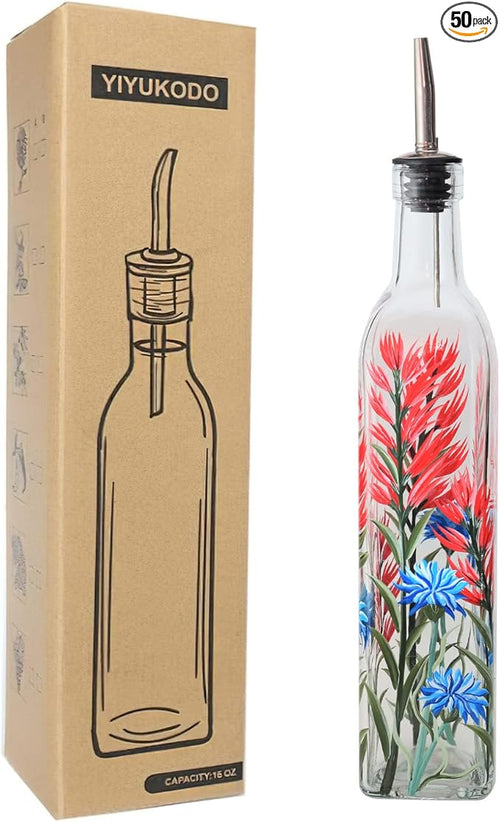 17oz Hand Painted Glass Olive Oil Bottle - 500ml Green Oil & Vinegar Cruet - by YIYUKODO