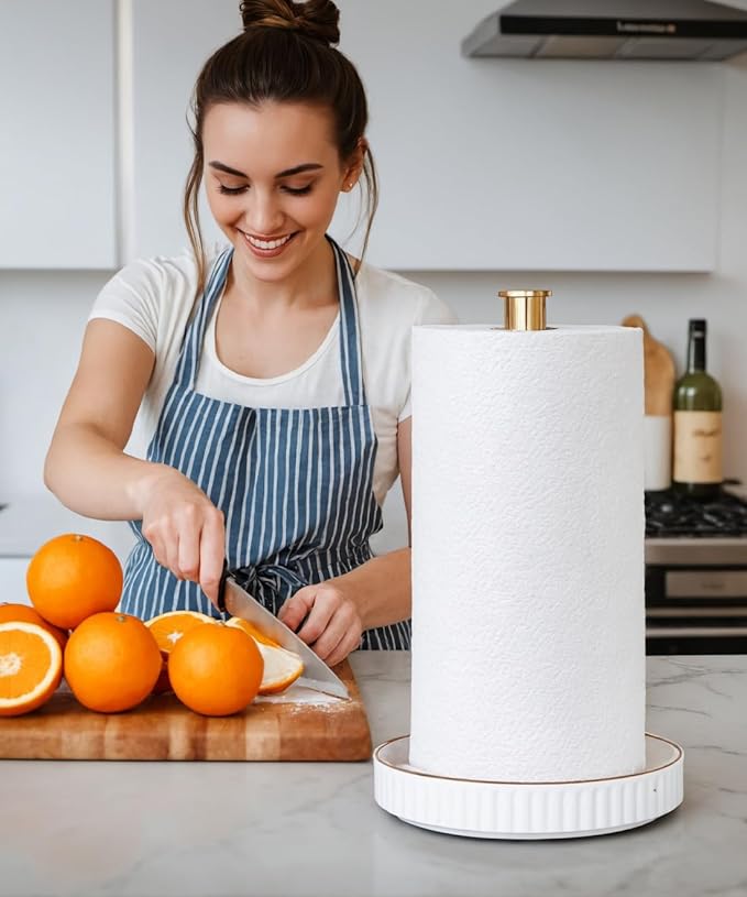 VROOMIUM Gold Paper Towel Holder Countertop, Ceramic Base Easy-to-Clean - Image 6