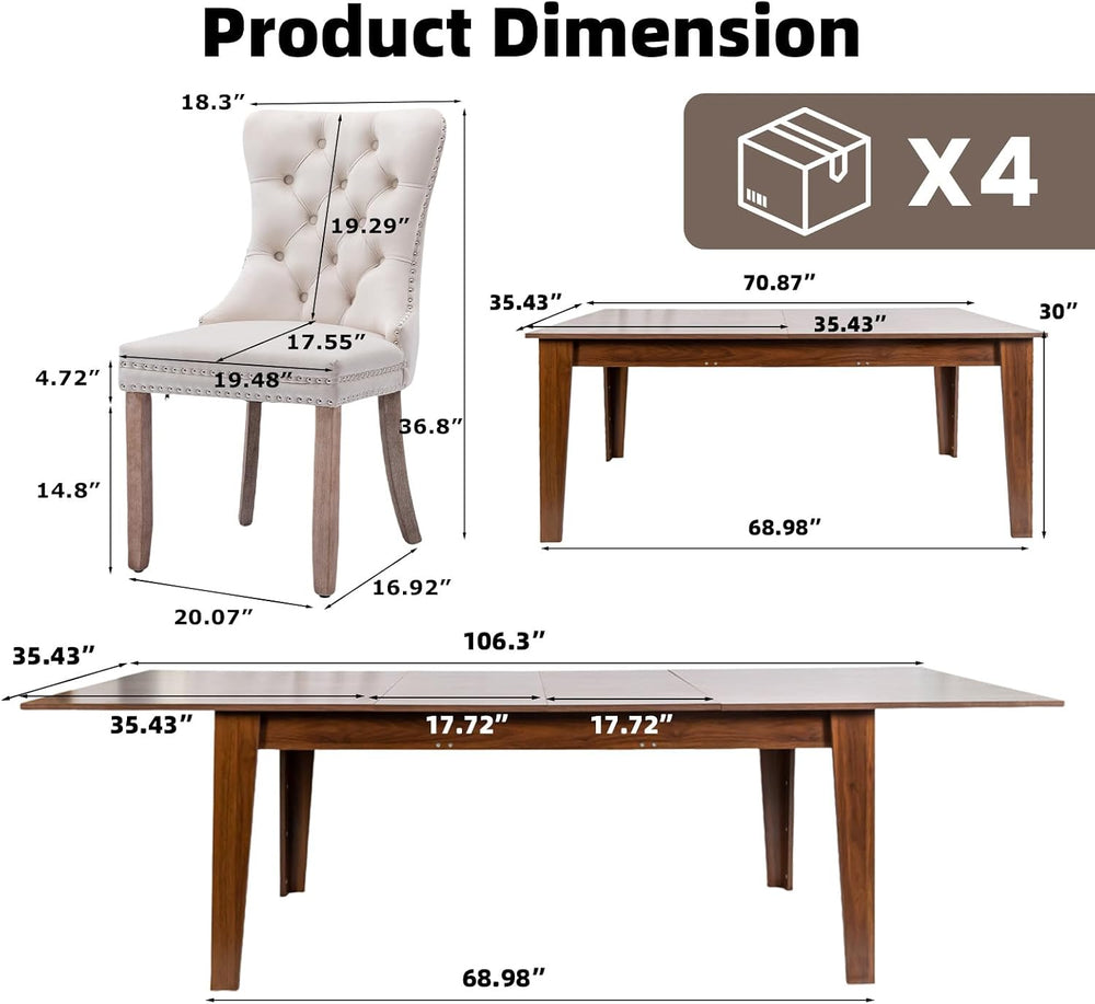 5 Piece Extendable Dining Table Set for 4-8 Person, Wooden Dining Room Table ...