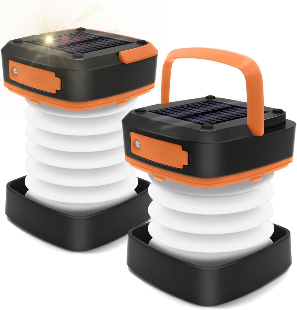 DIBMS 2-Pack Folding Solar Camping Lantern Flashlights Rechargeable Light