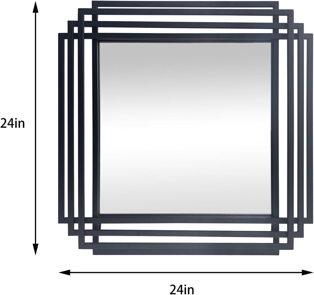 24"x24" Square Decorative Wall Mirror with Black Geometric Frame