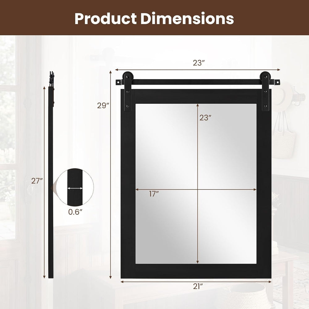 CHARMAID Farmhouse Barn Door Wall Mirror for Bathroom, 29"x23", Black