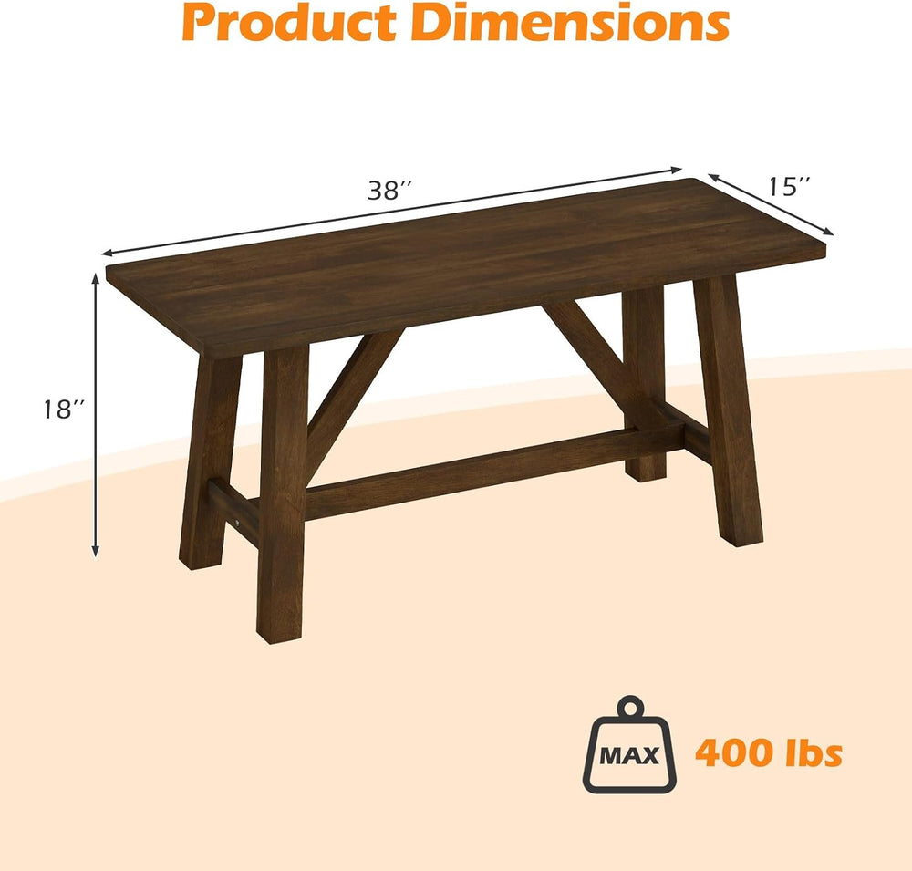 Giantex 38" Wooden Dining Bench, Farmhouse Entryway Bench with Rubber Wo...
