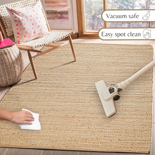 Hausattire Jute Braided Area Rug, 5x8 ft, Natural, Handwoven, Reversible