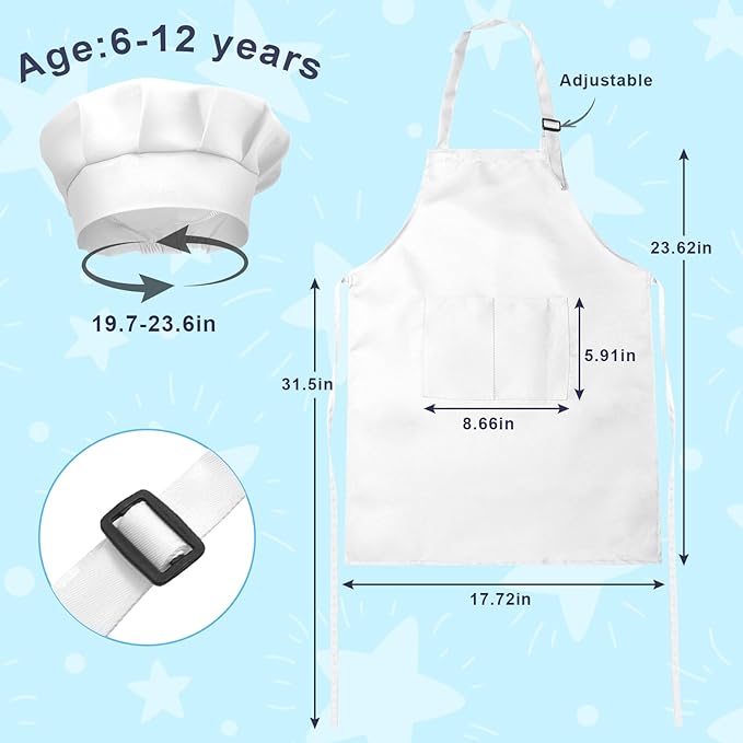 Kids Apron and Chef Hat Set, 30 Pieces Boys Girls Kids Apron - Image 2