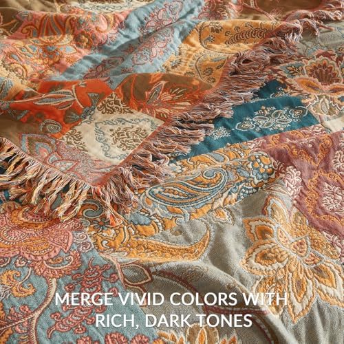 Bailix Boho Throw Blanket, 100% Cotton, Woven Floral Pattern, 60"x80"