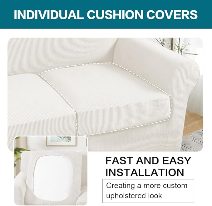 Turquoize 4 Piece Sofa Covers for 3 Cushion Couch Sofa Slipcover Soft Couch - Image 5