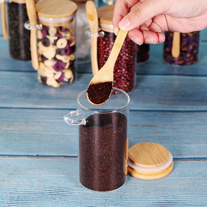 Glass Jar with Bamboo Lid and Spoon, Salt and Sugar Containers - Image 6