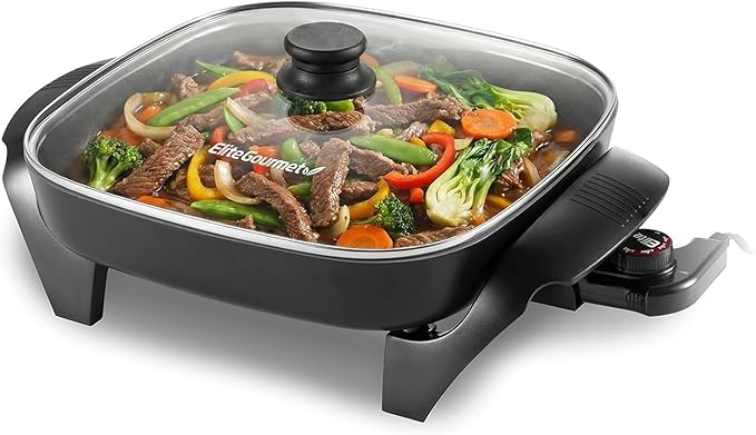 Elite Gourmet 12"x12"x2.15” Ceralast™ PFAS Free Ceramic Electric Skillet by EliteGourmet