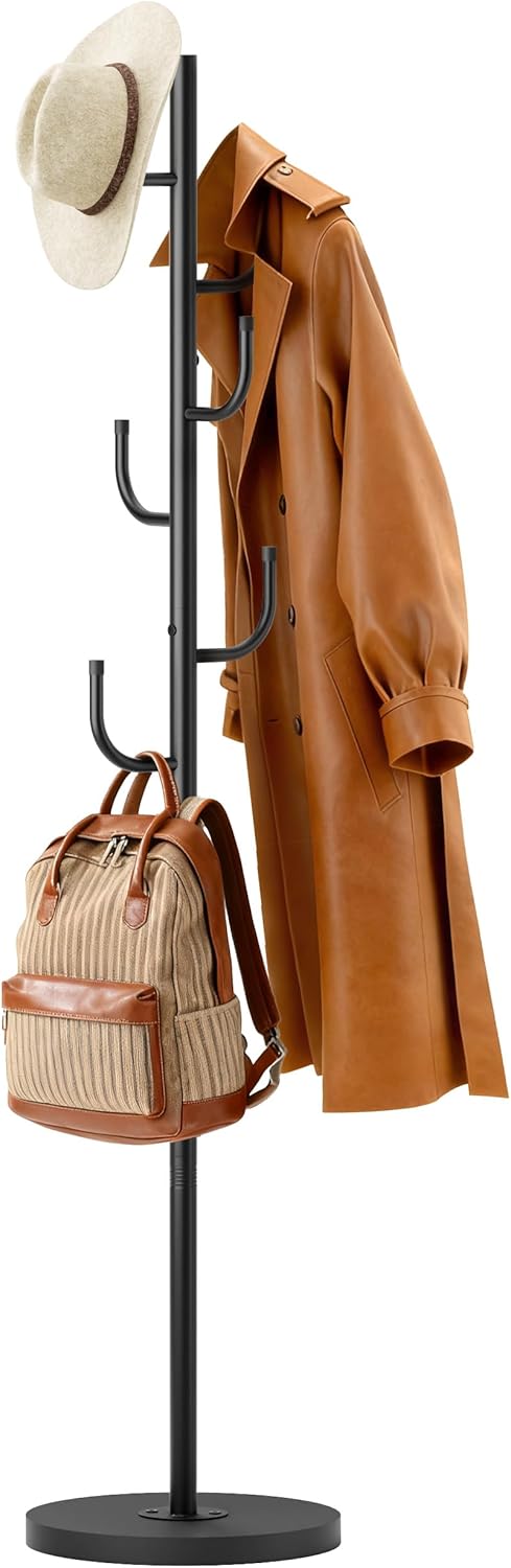MISSLO Heavy Duty Coat Rack Freestanding with Stable Wood Base Metal Coat Tre...