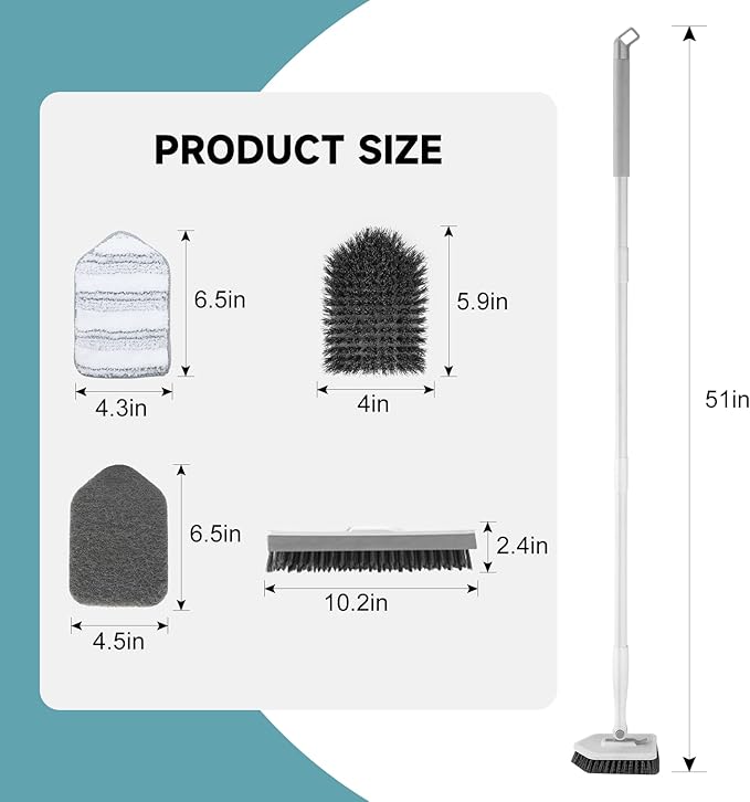 nacena Shower Scrubber with Long Handle, 4 in 1 Tile Tub Scrubber Brush with 3 - Image 2