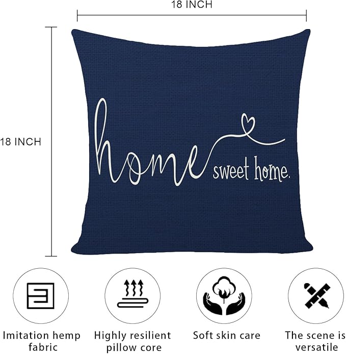 MFGNEH Home Sweet Home Quotes Farmhouse Pillow Covers 18x18 Inch, Farmhouse - Image 6