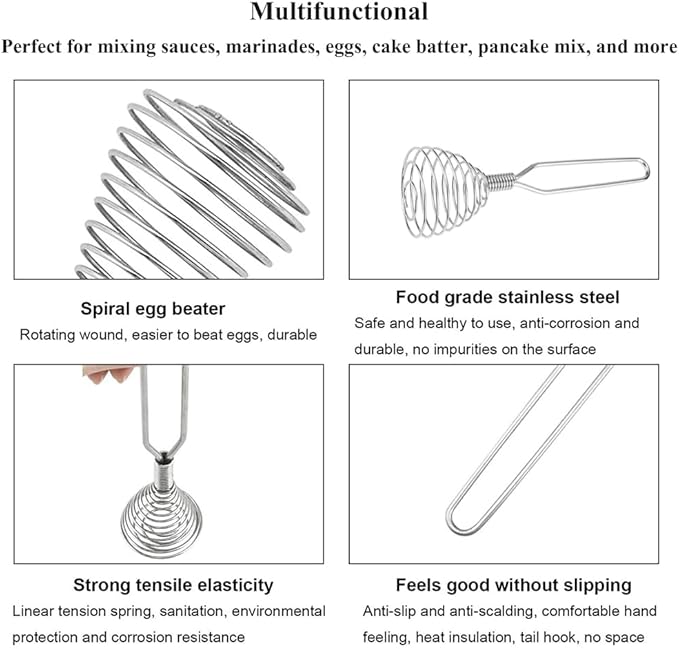 Stainless Steel Spring Coil Whisk 1 Pack, Wire Whip Egg Beater, Kitchen - Image 4