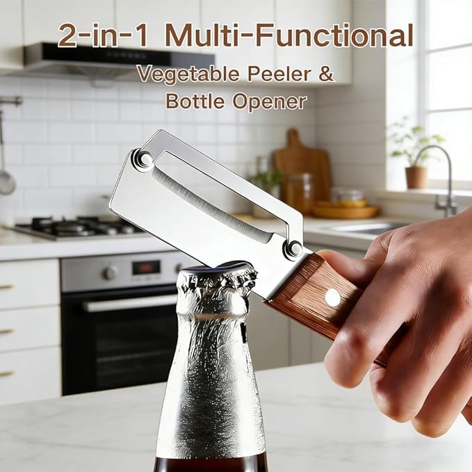 Premium Vegetable Peeler with Wooden Handle and Bottle Opener, 2-In-1 Stainless - Image 4