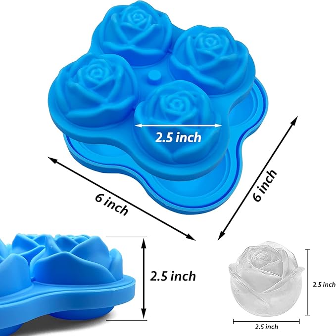 CAMKYDE Rose Ice Cube Tray 2.5 Inch, 4 Cavity Silicone Rose Ice Cube Mold - Image 2