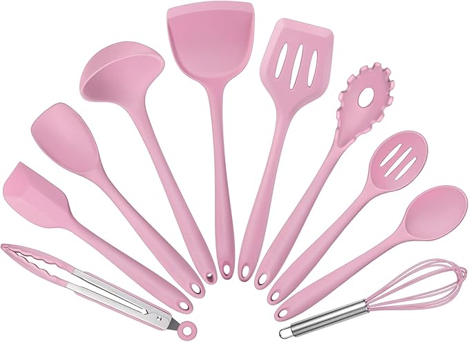 Silicone Cooking Utensils Set of 10, Leonyo Black Kitchen Utensils Set by Leonyo