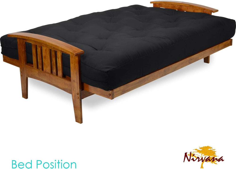 Westfield Futon Set - Queen Size, Frame, 8" Mattress, Twill Black Cover