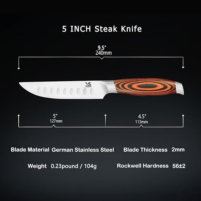 MSY BIGSUNNY Steak Knife Set, German Steel 5-Inch Blade, High-end Ergonomic - Image 3