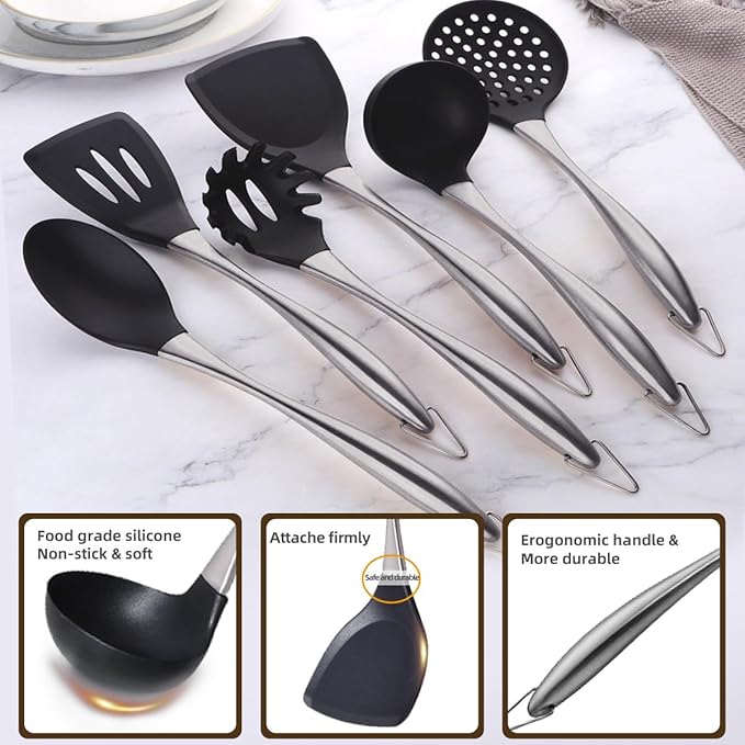 Kitchen Utensils Set, Large Non-stick Silicone Cooking Utensils Set 6 Pcs - Image 2