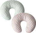 Little Jump Nursing Pillow Cover, Coffee & Green Checkered, 2 Pack | Stretchy and Soft, For Breastfeeding Pillows, Comfortable Slipcover, For Baby Boy and Girls