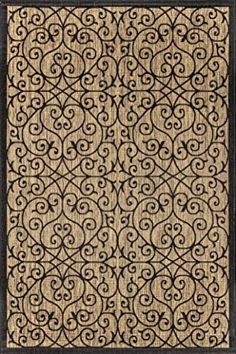 JONATHAN Y Vintage Filigree Indoor Outdoor Area Rug 8X10 Black/Khaki, Madrid ...