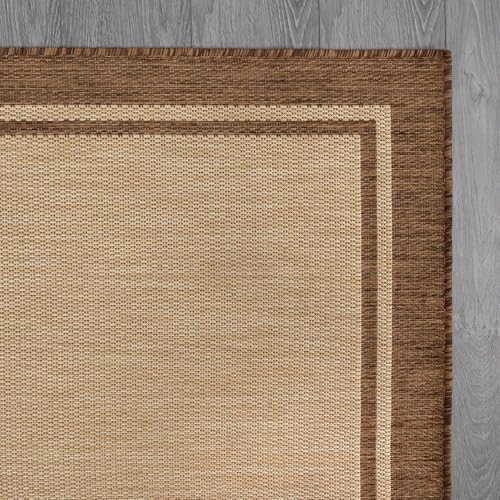CAMILSON Outdoor Rug 5x7 Bordered Natural Brown Modern Area Rugs for Indoor a...