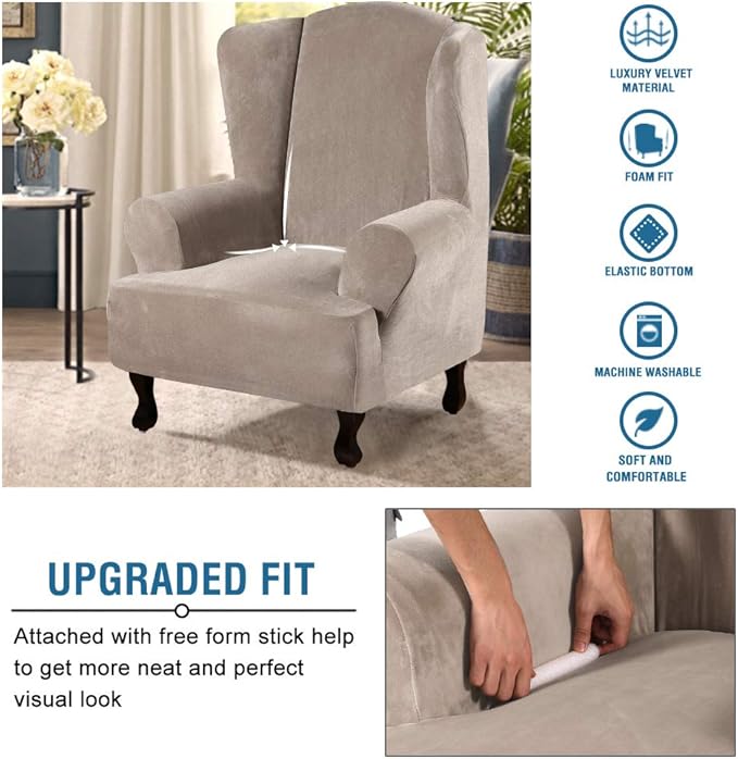 H.VERSAILTEX Wingback Chair Covers Velvet Plush Wing Chair Slipcover 1 Piece - Image 4