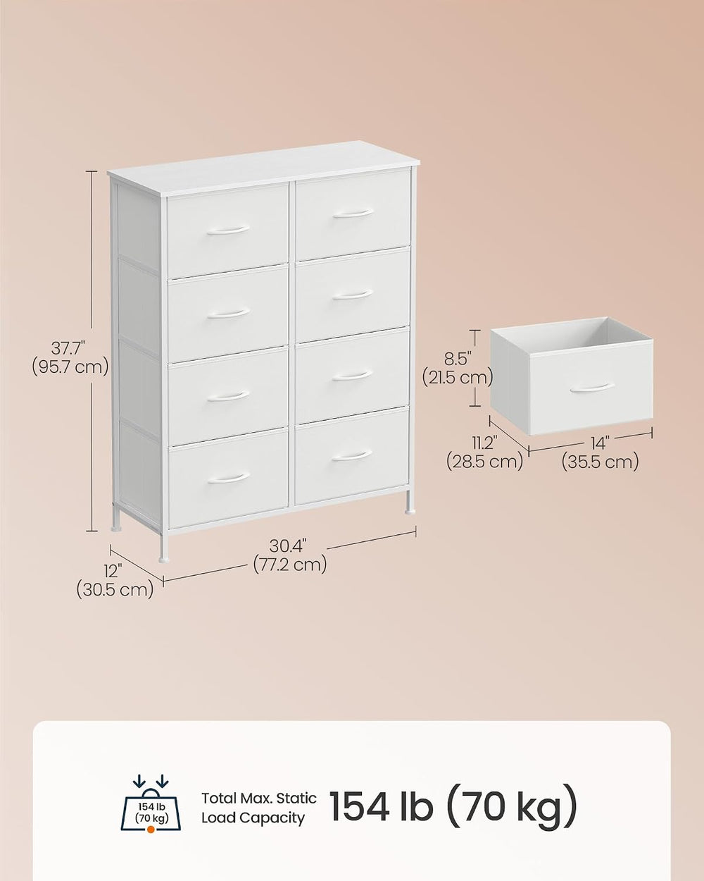 SONGMICS HOME 8 Drawer Dresser for Bedroom, Fabric Chest of Drawers