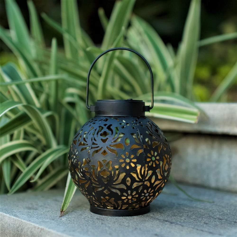 2 Pack Solar Hanging Lantern Lights, Metal Outdoor Decorative Lamp, Black