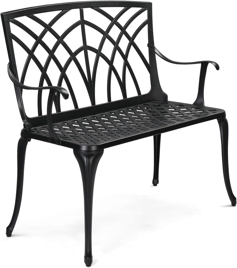 VINGLI 38" Outdoor Metal Bench, Cast Aluminium Garden Bench, Weatherproo...
