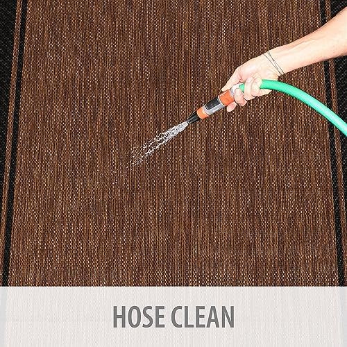 CAMILSON Indoor Outdoor Rug, 8x10 Bordered Nut Brown Black Modern Area Rugs f...