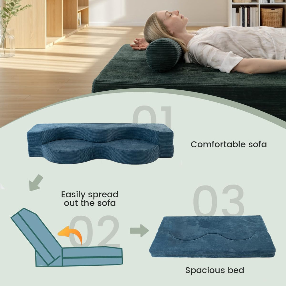 75" Folding Sofa Bed Convertible Futon, Twin Size Sleeper Couch, Washabl...