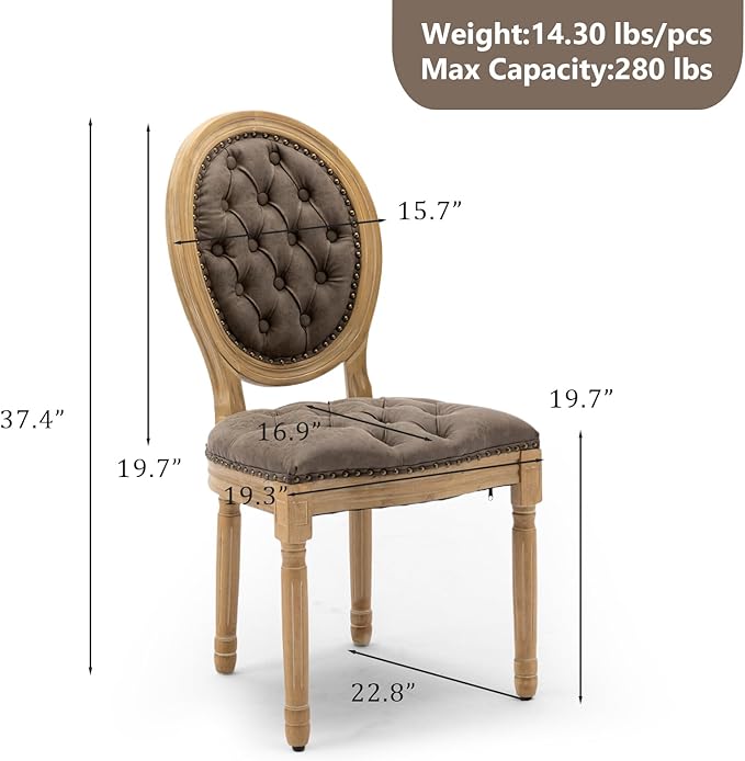 PU Leather Upholstered Dining Chairs Set of 6 French Country Round Back Kitch...