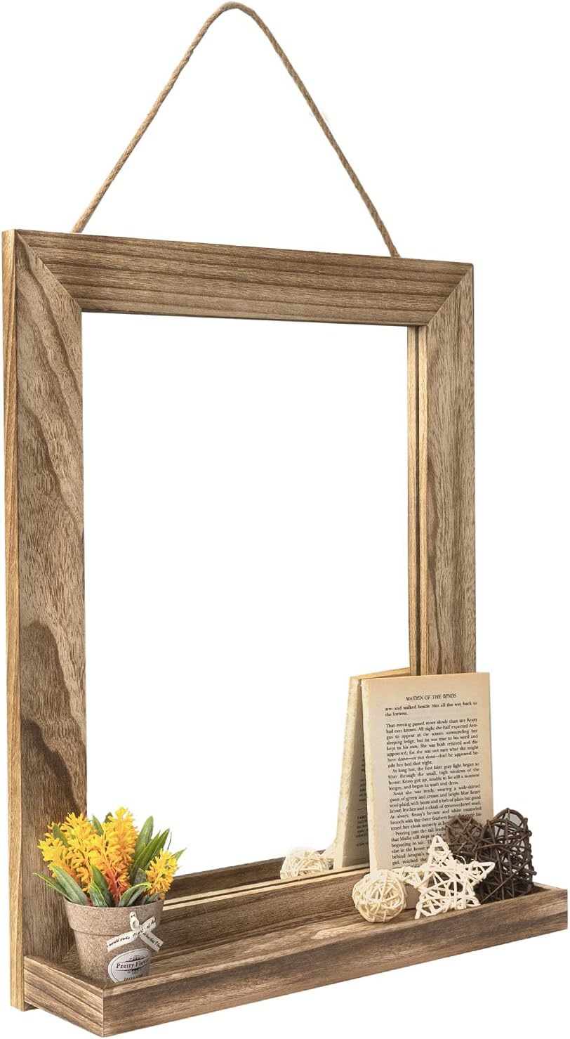 Emfogo Wall Mirror with Shelf, 20 x 16 inch Farmhouse Decor Wall Mirror Hangi...