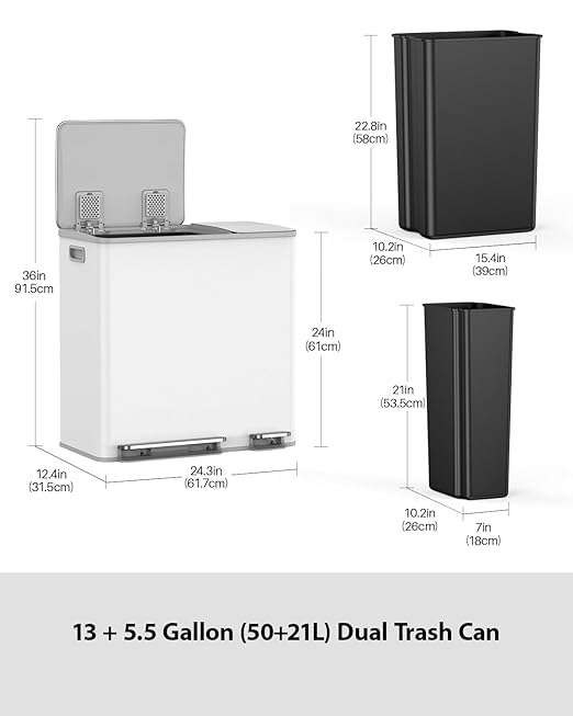 Lovewind Double Trash Can Kitchen, 13+5.5 Gallon Stainless Steel Dual Trash and - Image 7