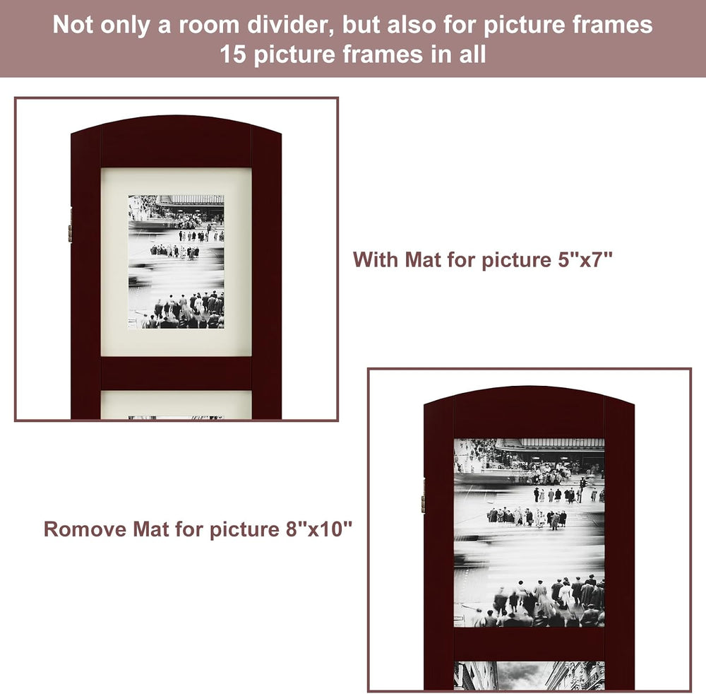 SZQINJI 3 Panel Photo Room Divider Screen, Walnut