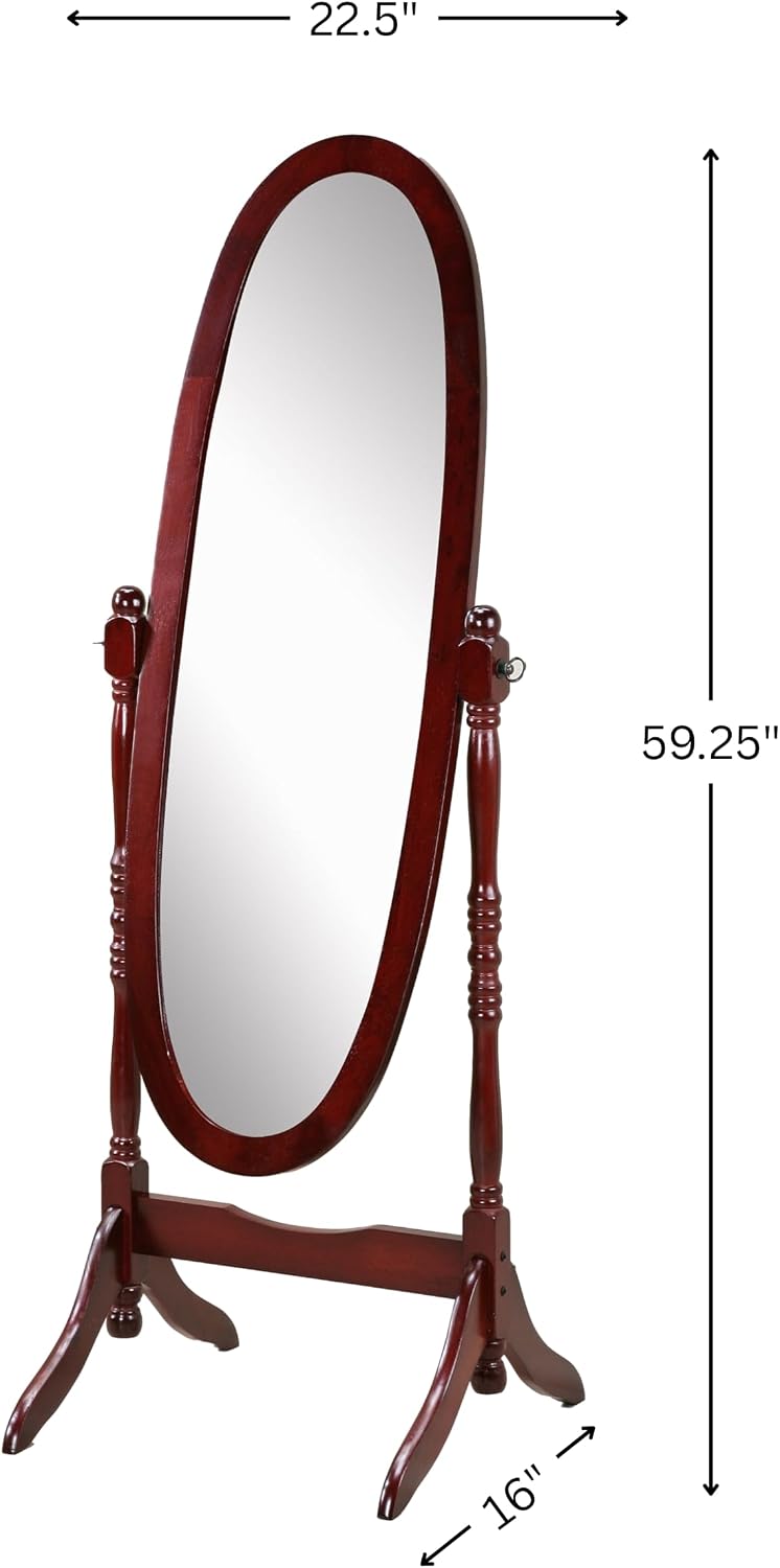 Roundhill Furniture Traditional Queen Anna Style Wood Floor Cheval Mirror, Ch...