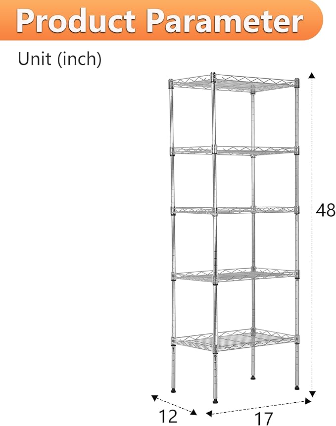 BestOffice | 5-Tier Wire Storage Shelves | 17x12x48 | Chrome | - Image 3