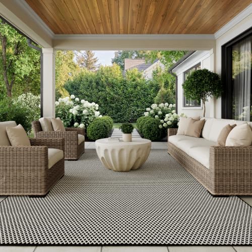 Nourison Home Courtyard Black White 9' x 12' Area Rug - Easy Clean, N...