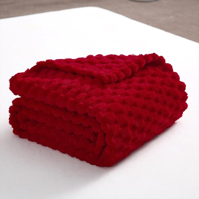 Puncuntex Red Throw Blanket 90"×90" inches Fuzzy 3D Jacquard Decorative Flannel - Image 5