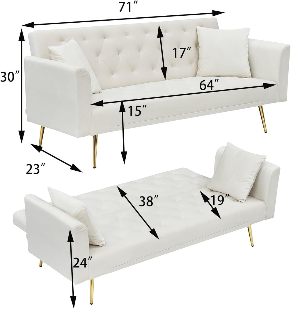 71" Modern Velvet Sofa Bed Futon, Convertible Sleeper Couch, Adj. Backrest