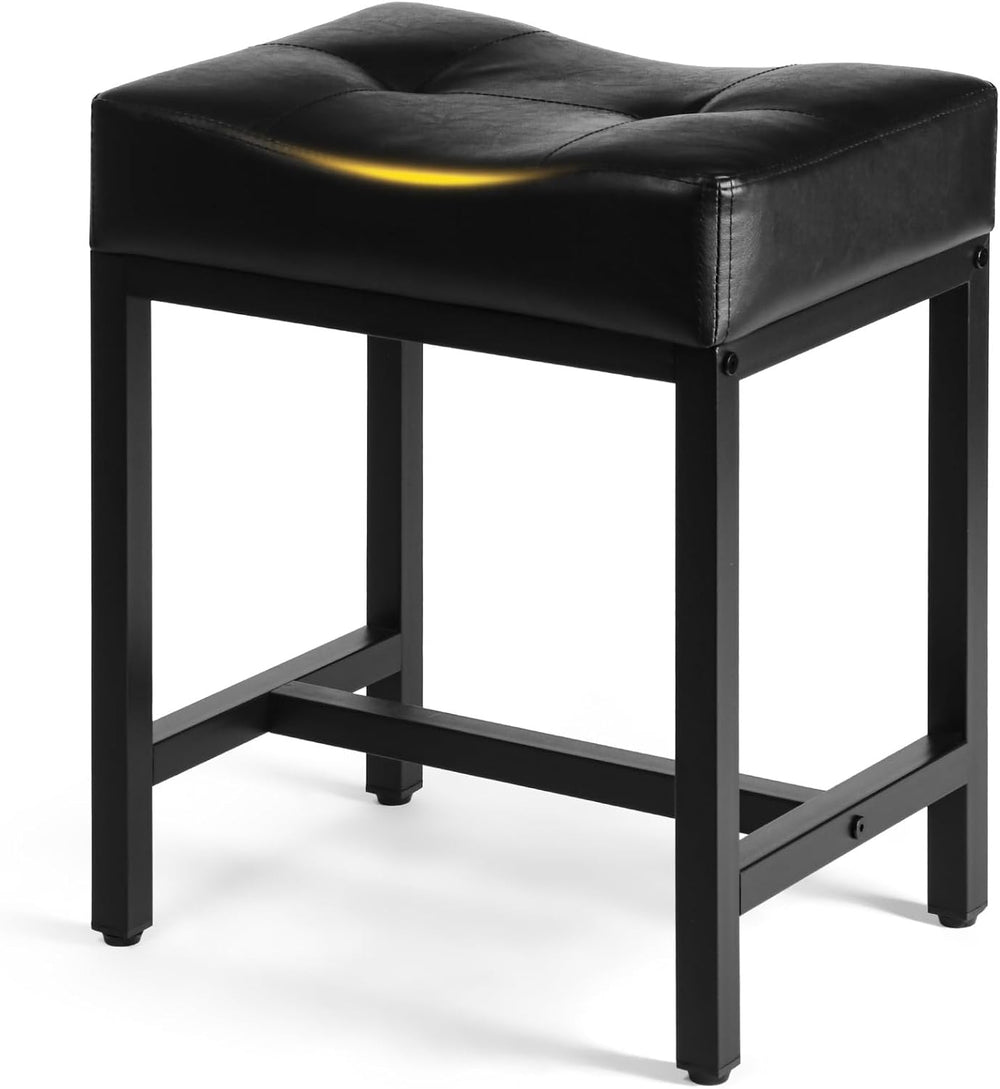 Saddle Seat Vanity Stool, Makeup Stool Chair with Metal Leg, U-Shaped Faux Le...