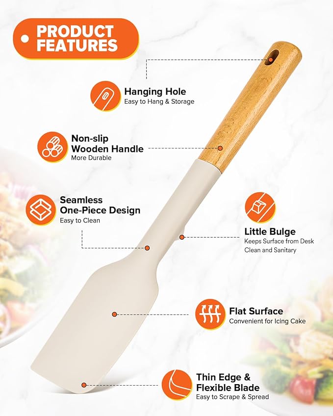 Silicone Heavy-Duty Spatula, Sturdy Bpa-Free Matte Silicone, Wooden Handle - Image 4